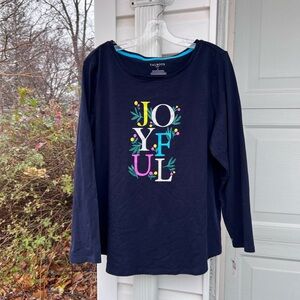 NWT Talbots Navy Blue Multicolored “Joyful” Long Sleeve T-Shirt